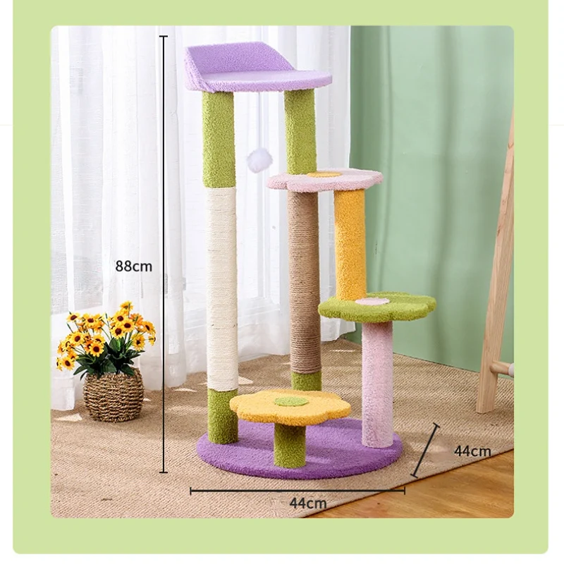Katzenbaum Grosse Katzen, Blume Plattform, Dreilagiger Katzenbaum mit Plüsch Katzenball & Sisal-Kratzsäulen
