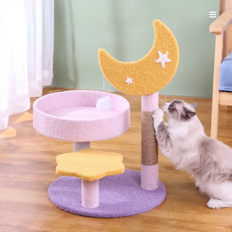 Katzen Baum, Katzenkratzbaum mit Drei Ebenen, Strapazierfähigem Sisal & Flauschigem Katzenbett für Spiel und Entspannung