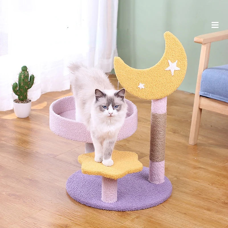 Katzen Baum, Katzenkratzbaum mit Drei Ebenen, Strapazierfähigem Sisal & Flauschigem Katzenbett für Spiel und Entspannung