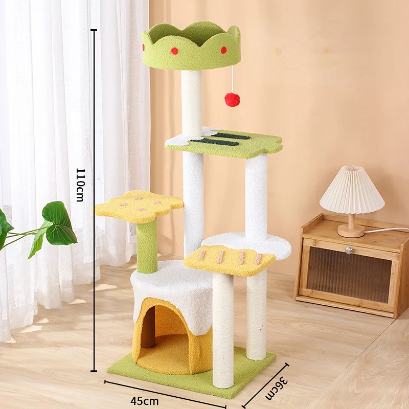 Katzenbaum groß, Eiscreme-Form Kletterbaum mit mehreren Ebenen, Katzenhöhle & Katzenbett für aktives Spielen und Entspannen