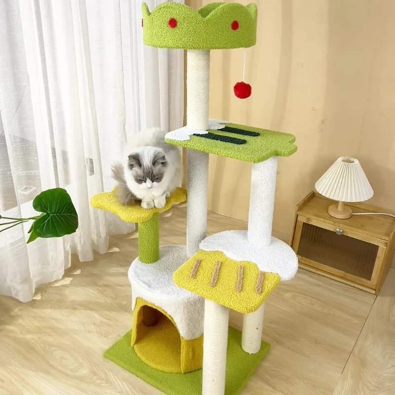 Katzenbaum groß, Eiscreme-Form Kletterbaum mit mehreren Ebenen, Katzenhöhle & Katzenbett für aktives Spielen und Entspannen