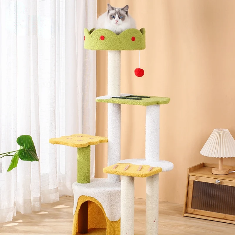 Katzenbaum groß, Eiscreme-Form Kletterbaum mit mehreren Ebenen, Katzenhöhle & Katzenbett für aktives Spielen und Entspannen