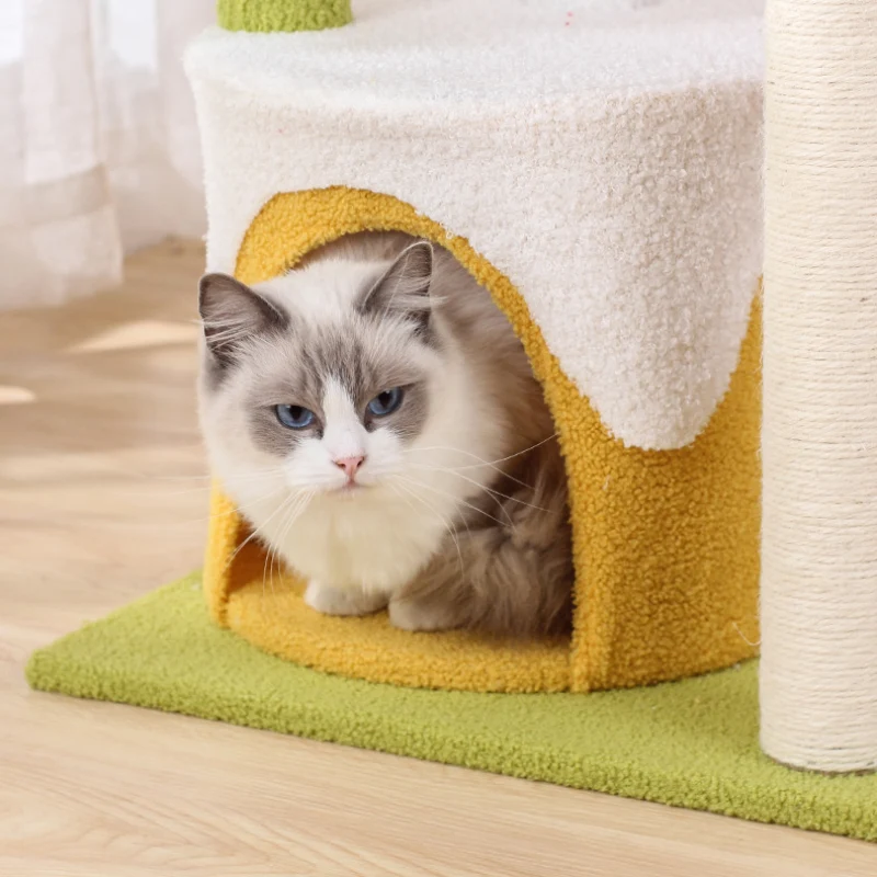 Katzenbaum groß, Eiscreme-Form Kletterbaum mit mehreren Ebenen, Katzenhöhle & Katzenbett für aktives Spielen und Entspannen