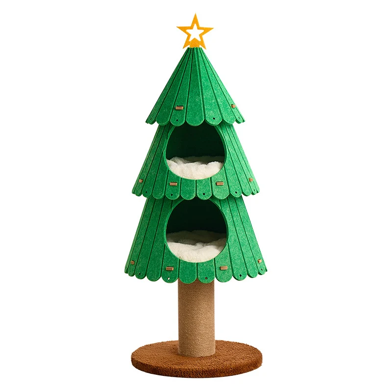 Katzen Baum, Weihnachtsbaum für Katzen, Doppelschichtiger gemütlichem Plüsch Katzenbett für zwei Katzen