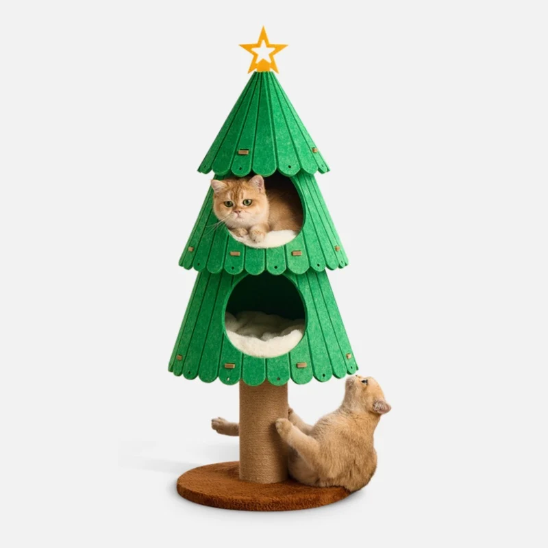 Katzen Baum, Weihnachtsbaum für Katzen, Doppelschichtiger gemütlichem Plüsch Katzenbett für zwei Katzen