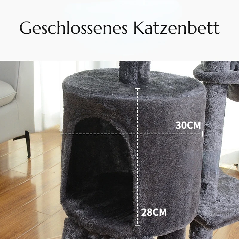 Katzenbaum für große Katzen, schwarzer Katzenbaum aus Plüsch, Katzenhöhle & Fünf Schichten Sprungplattformen, Entspannen