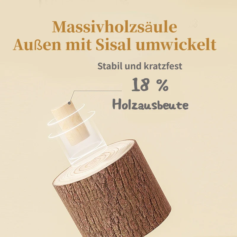 Katzenbaum Holz, Stabiler Kratzbaum aus Massivholz, Sisal-kratzbrett, Drei Ebenen Katzenbett, Ideal für Mehrkatzenhaushalte