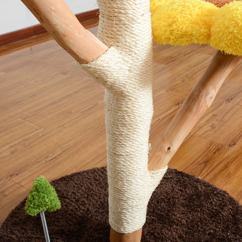 Katzenbaum grosse Katzen, Katzenbaum aus Holz, Plüsch Sonnenblumen-Katzenbett mit drei Ebenen, für mehrere Katzen