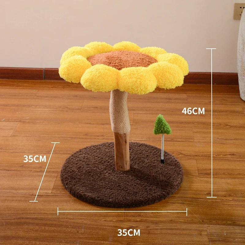 Holz Katzenbaum, Sonnenblumenform, Plüsch Komfortabel, Sisal Katzenkratzbaum, Große & kleine, Kratzen oder Schlafen