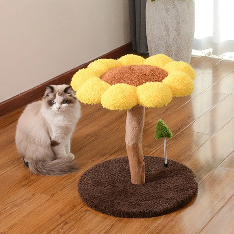 Holz Katzenbaum, Sonnenblumenform, Plüsch Komfortabel, Sisal Katzenkratzbaum, Große & kleine, Kratzen oder Schlafen