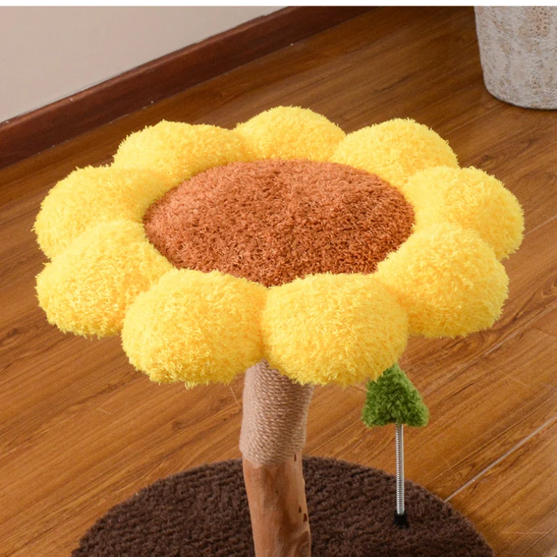 Holz Katzenbaum, Sonnenblumenform, Plüsch Komfortabel, Sisal Katzenkratzbaum, Große & kleine, Kratzen oder Schlafen
