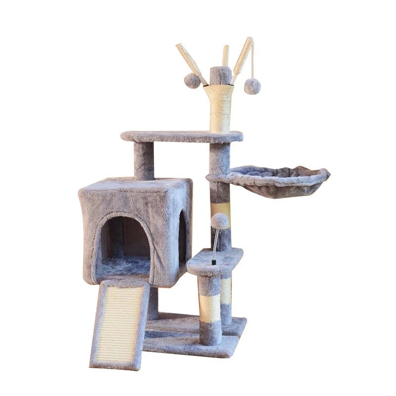 Katzenbaum groß, Katzenbaum für 2 Katzen, Grau, Drei-stöckiger Katzenklettergerüst, Sisal-Säulen für perfekten Spielspaß