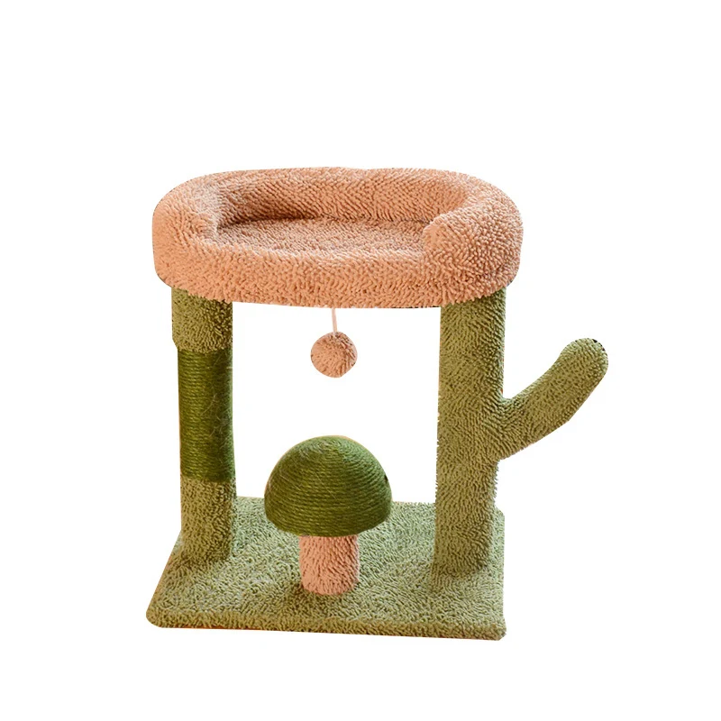 Katzen Baum, Cactus Sisal-Katzenbaum mit Katzenbett, Pilzform Katzenkratzball, Schlafen für große Katzen & Krallenschleifen
