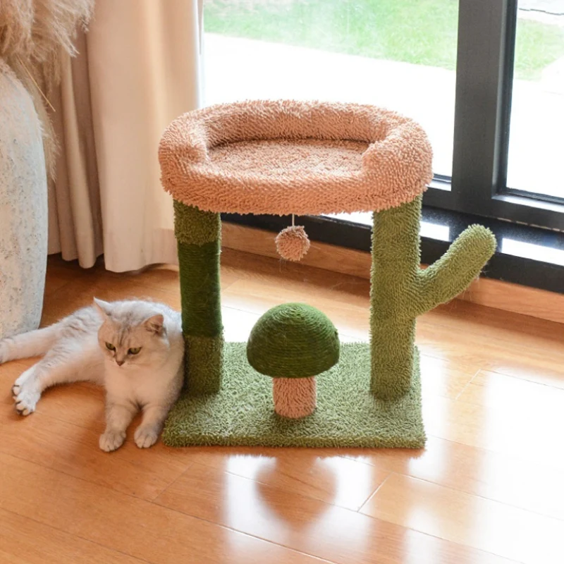 Katzen Baum, Cactus Sisal-Katzenbaum mit Katzenbett, Pilzform Katzenkratzball, Schlafen für große Katzen & Krallenschleifen