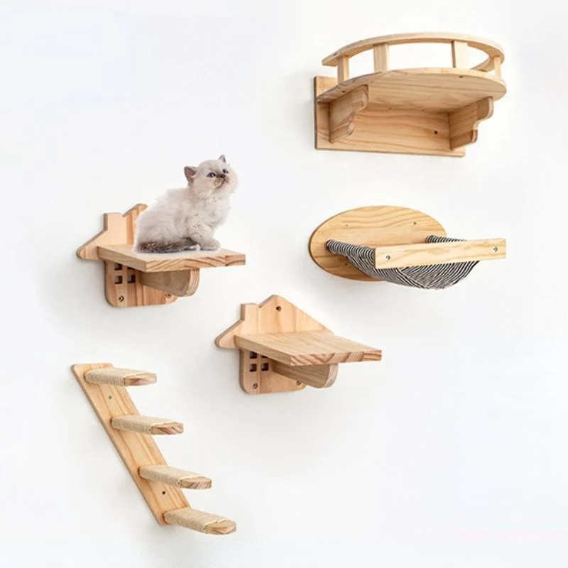 Katzenbaum Wand, Katzenwandmöbel Set 5-Teiliges, bietet Klettermöglichkeiten für Katzen, platzsparend und Spielen
