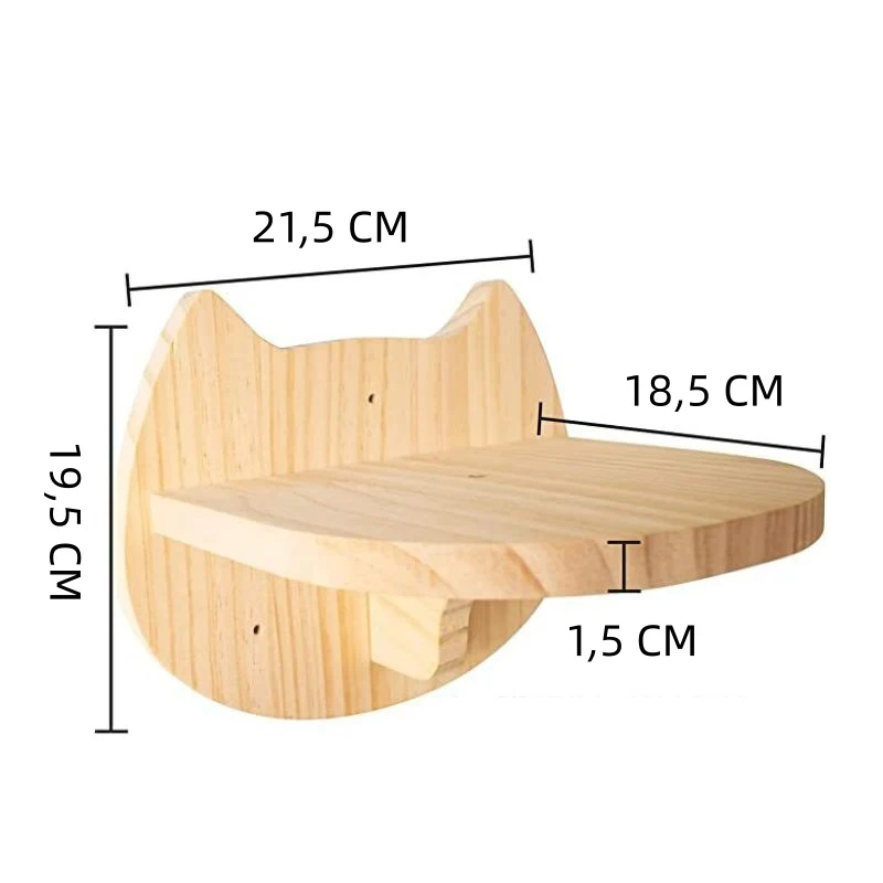 Wand Katzenbaum, Wandspielzeug für Katzen aus Holz, Stabiler Katzenplattform mit niedlichem Katzenmuster (1 Stück)