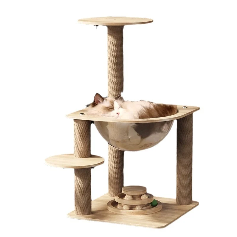 Katzenbaum, Katzenbaum Stabil mit Plattform, Hängenden Bällen, Weltraumkapsel und Sisal-Kratzsäulen, Stabil und Wackelfrei