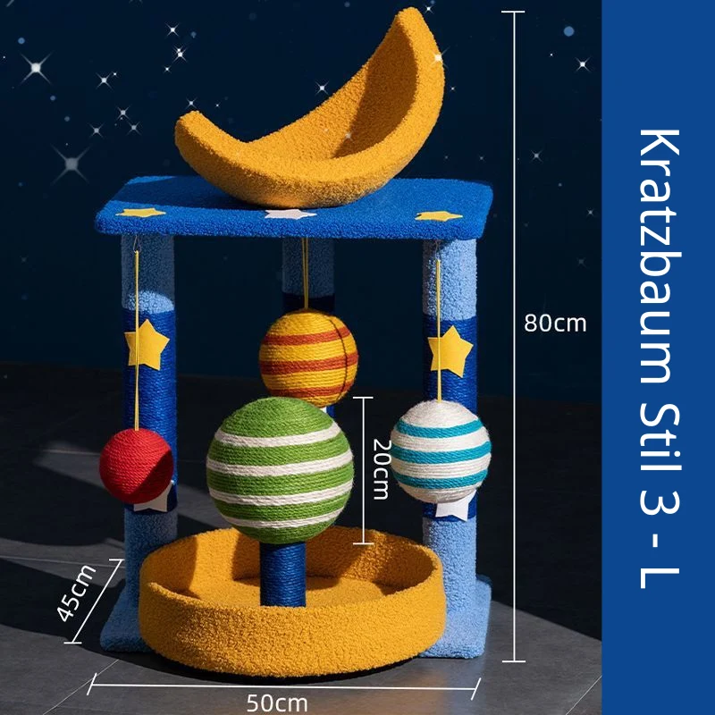 Kratzbaum mit großer Liegefläche, Sternenhimmel Themen Kratzsäule, Multifunktional für Katzen, Bequem und Stylisch
