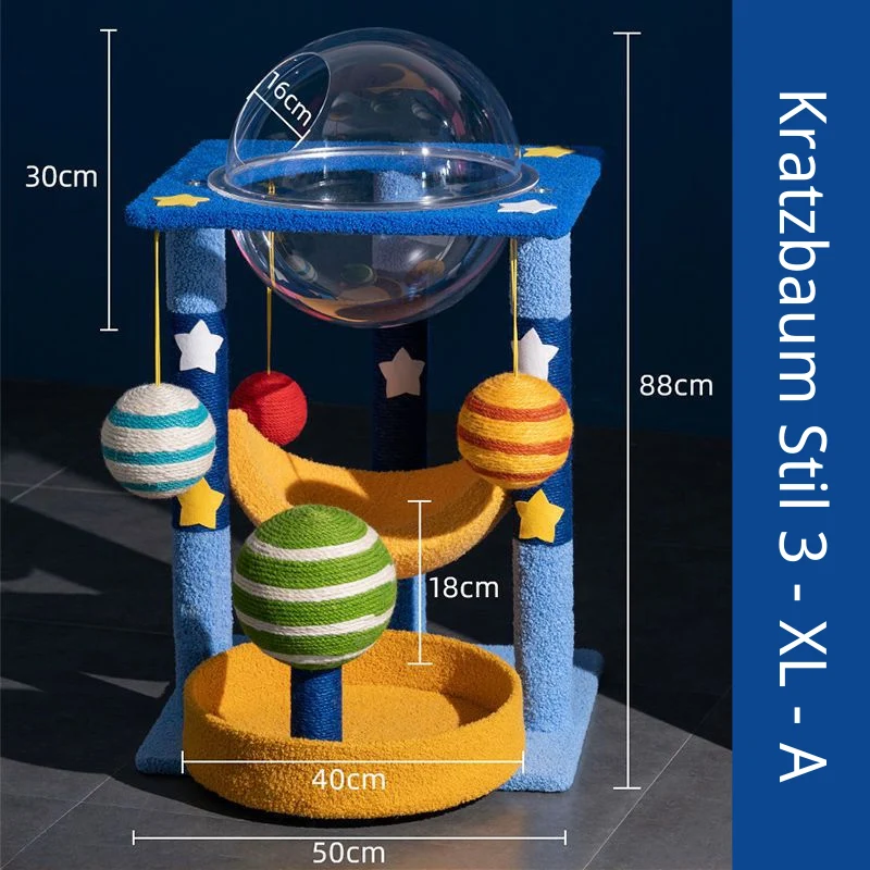 Kratzbaum mit großer Liegefläche, Sternenhimmel Themen Kratzsäule, Multifunktional für Katzen, Bequem und Stylisch