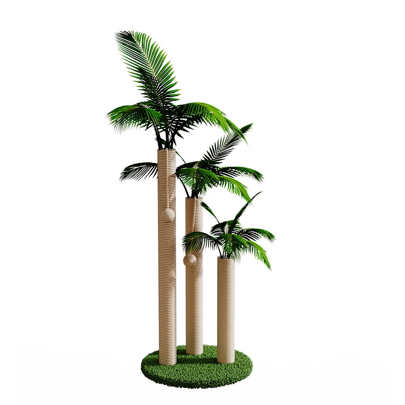Holz Katzenkratzbaum, Stehende Katzenkratzsäule im Kokosbaum-Design, aus Sicheren Materialien, Braun und Grün