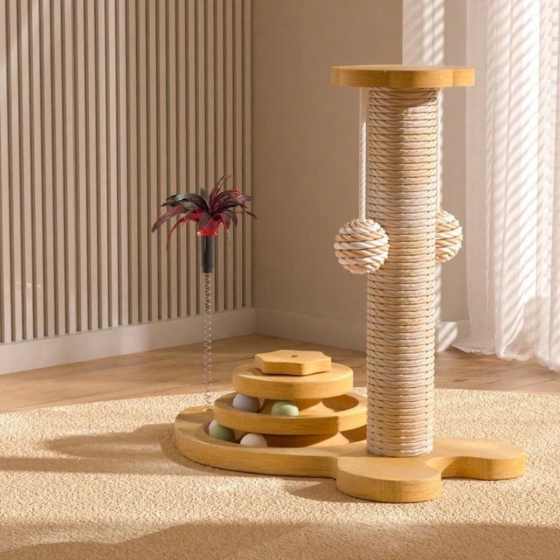Pawsometime Sisalband Kratzbaum abriebfeste und nicht abbröckelnde, Kratzstamm mit Interaktiven Spielzeugen für Katzen