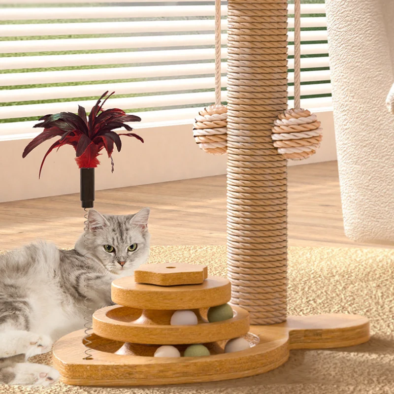 Pawsometime Sisalband Kratzbaum abriebfeste und nicht abbröckelnde, Kratzstamm mit Interaktiven Spielzeugen für Katzen