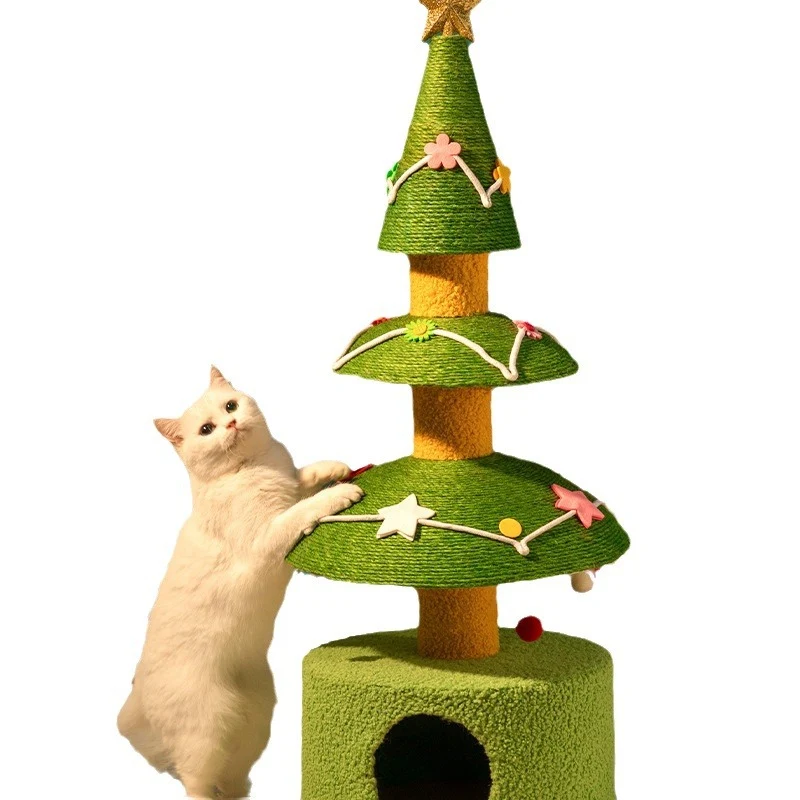 Pawsometime Kratzbaum Weihnachtsbaum, Robuster Sisal, Kratzspielzeug für Katzen, Kompakt, Platzsparend