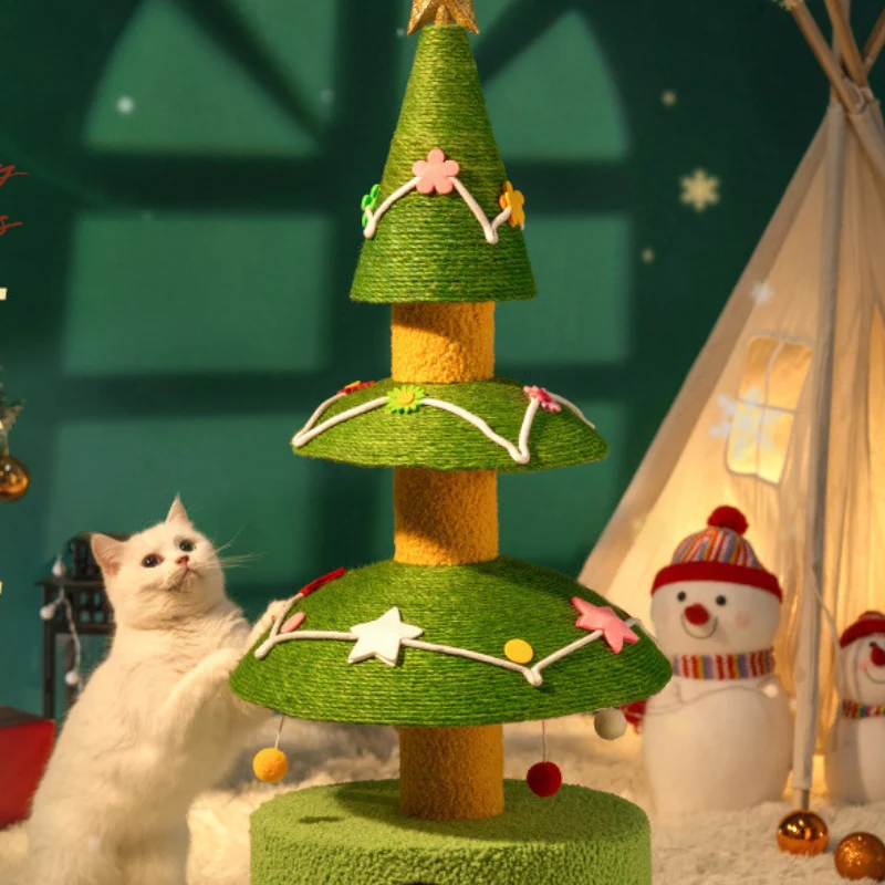 Pawsometime Kratzbaum Weihnachtsbaum, Robuster Sisal, Kratzspielzeug für Katzen, Kompakt, Platzsparend