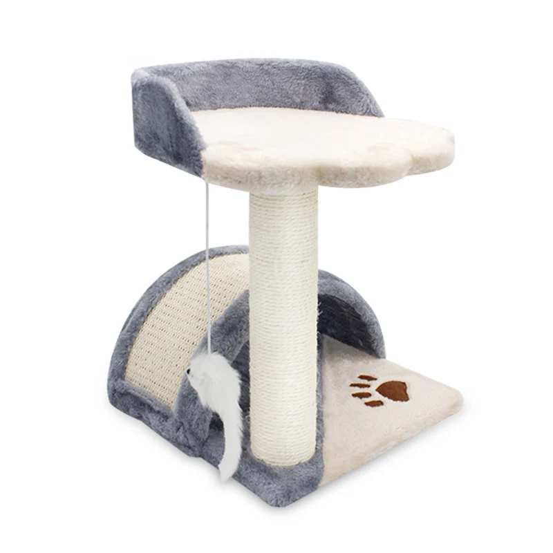 Kratzbaum klein modern mit Arched Bridge und Pfotenabdruck Plattform, Hochwertige Plüsch und Sisal Textur
