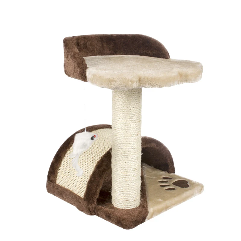 Kratzbaum klein modern mit Arched Bridge und Pfotenabdruck Plattform, Hochwertige Plüsch und Sisal Textur