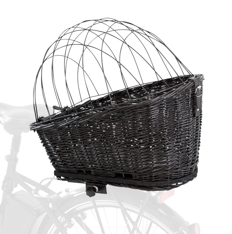 Hundefahrradkorb für Gepäckträger aus Weide, schwarz
