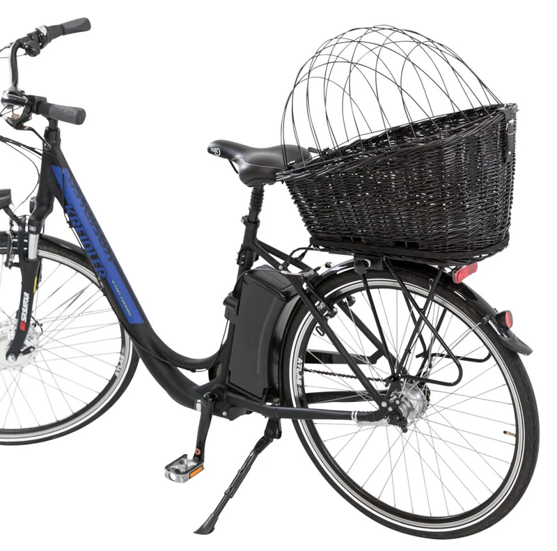 Hundefahrradkorb für Gepäckträger aus Weide, schwarz