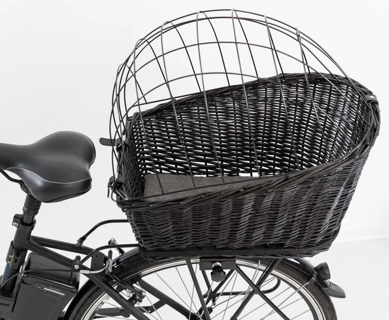 Hundefahrradkorb für Gepäckträger aus Weide, schwarz