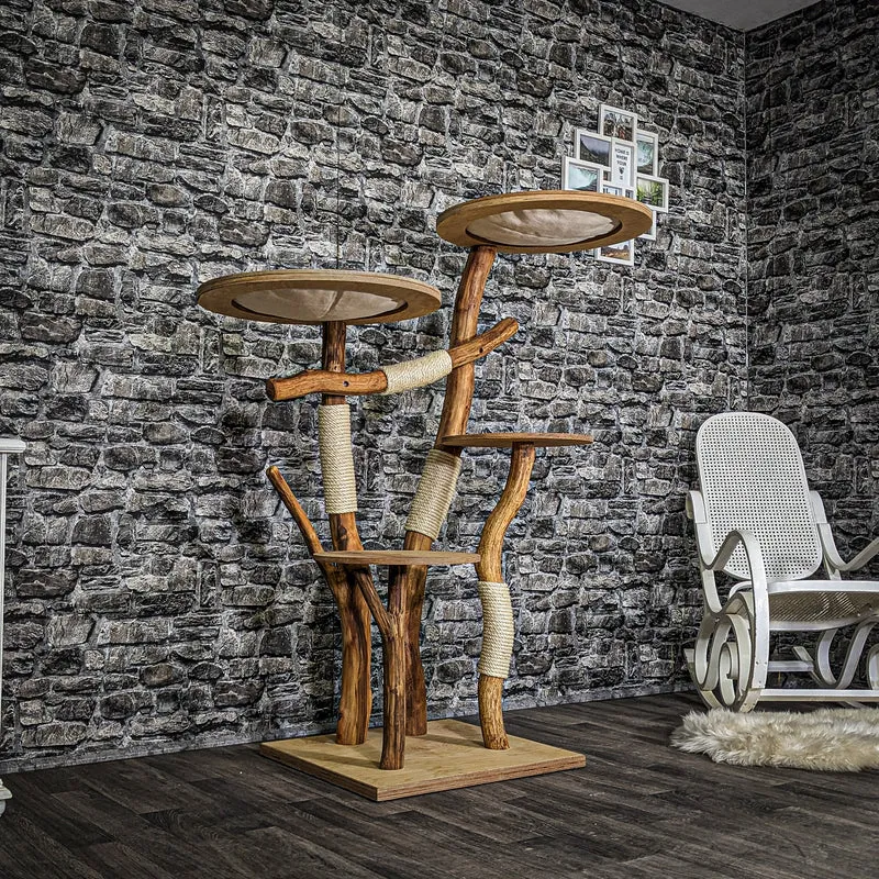 Naturkratzbaum 3705 Kratzbaum Natur Holz Design 145 cm hoch Katzenbaum