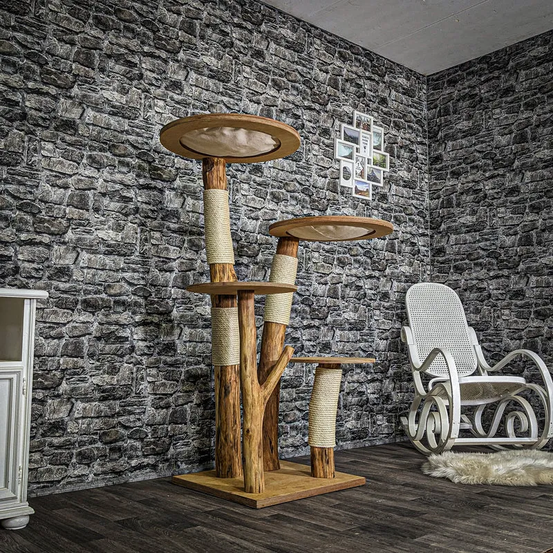 Naturkratzbaum 3702 Kratzbaum Natur Holz Design 145 cm hoch Katzenbaum