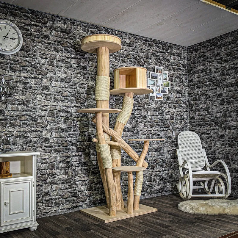 Naturkratzbaum 3695 Kratzbaum Natur Holz Design 212 cm hoch Katzenbaum