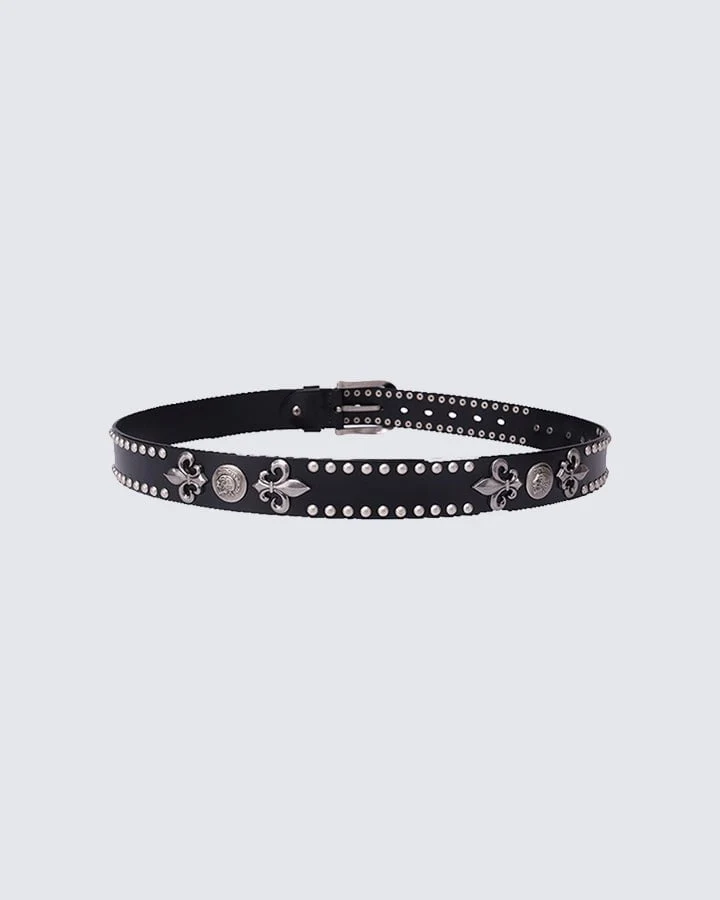Hip-hop Style Belt with Metal Rivets and Cowhide