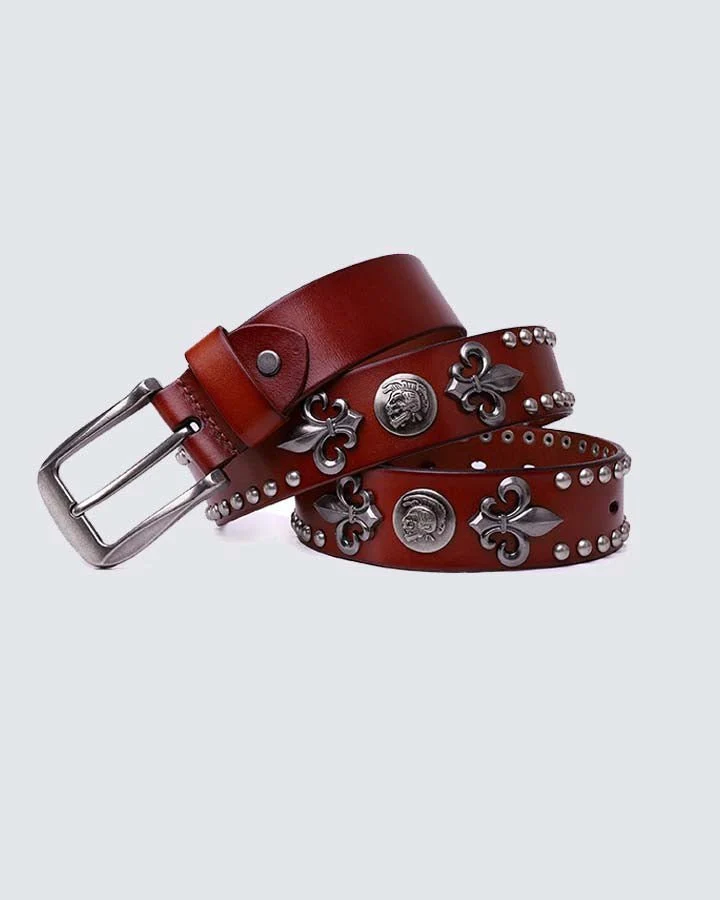 Hip-hop Style Belt with Metal Rivets and Cowhide