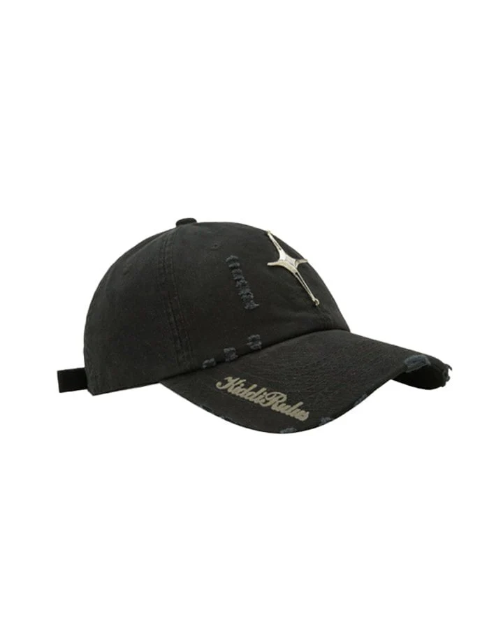 Distressed Baseball Cap With Cross