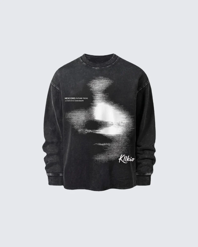 Blurred Figure Print Long Sleeve T-shirt
