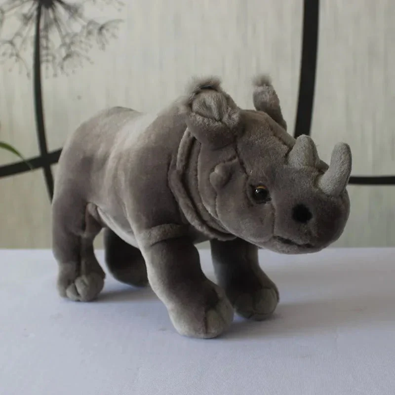 Grey Double-Horned Rhino Plush Toy
