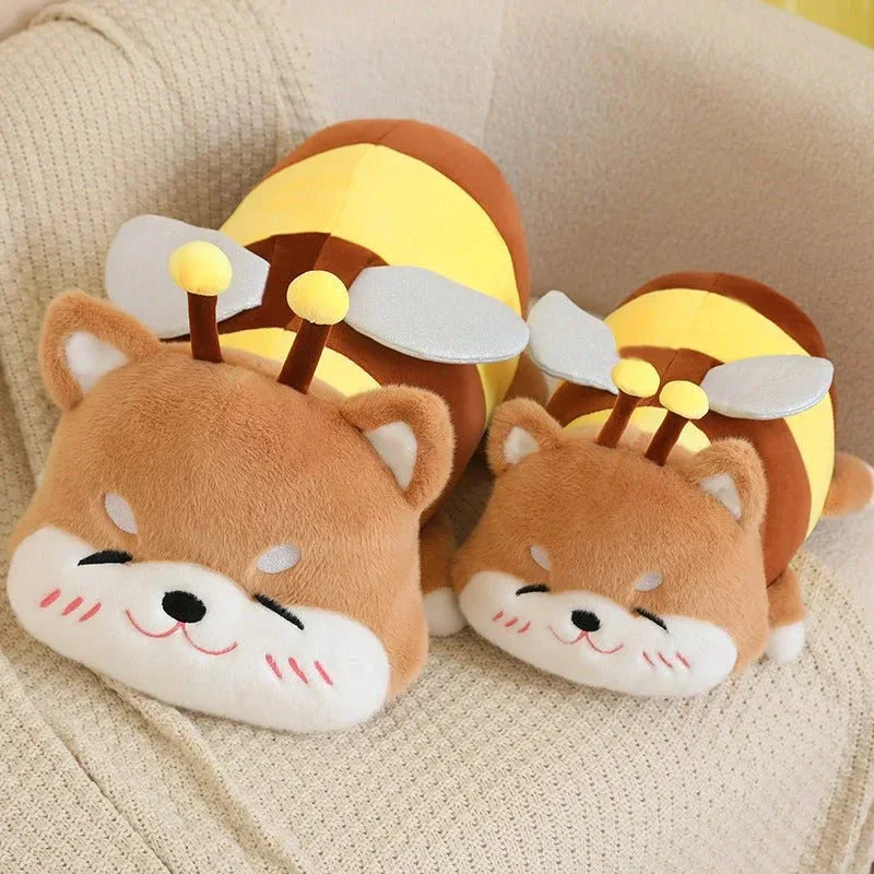 Bee-Capybara And Bee-Shiba Inu Doll Plush Toys With Plush Honey Jar