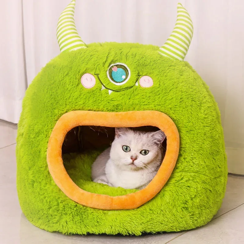 Fully Enclosed Safe And Cozy Cartoon Monster Pet Bed House For Dogs And Cats