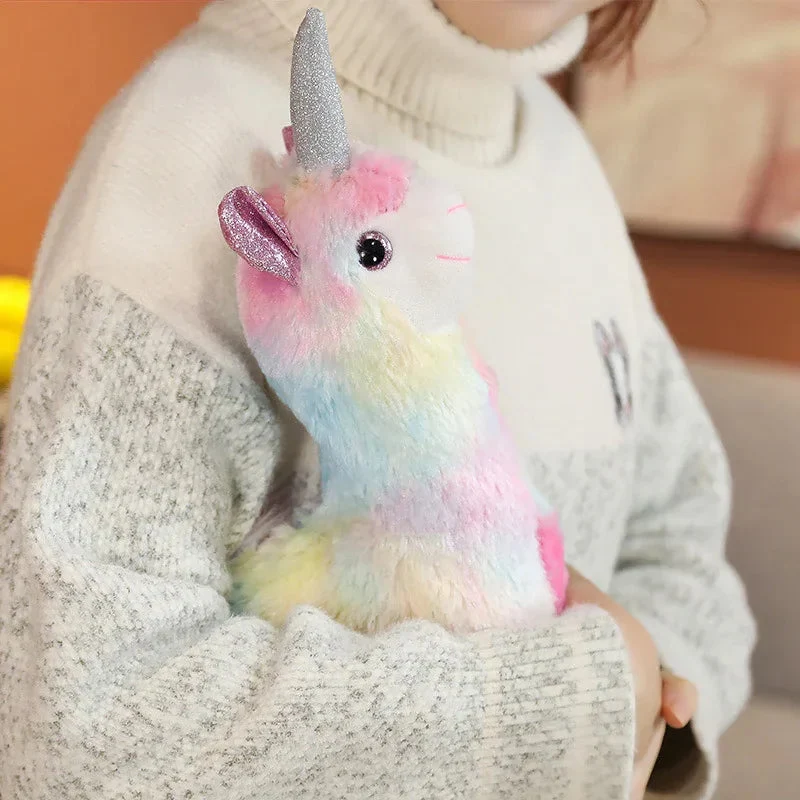 Colorful Horned Alpaca Plush Toy Doll Stuffed Animal For Kids