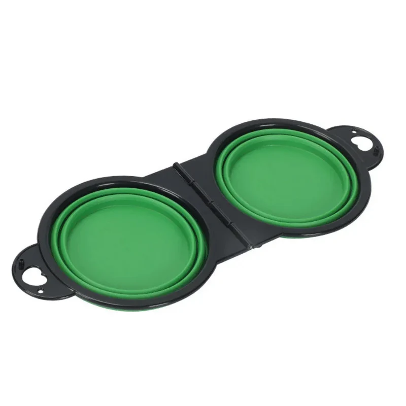 Portable Foldable Double Dog Silicone Feeding Pet Bowl