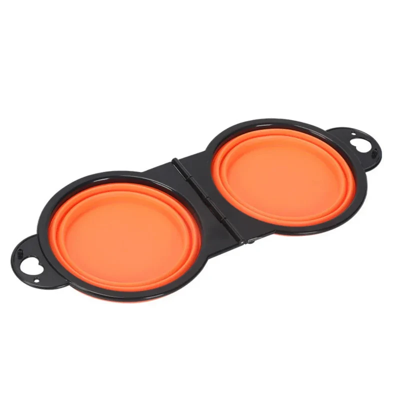 Portable Foldable Double Dog Silicone Feeding Pet Bowl