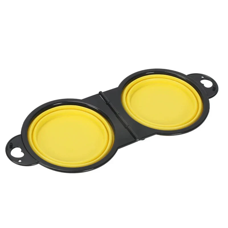 Portable Foldable Double Dog Silicone Feeding Pet Bowl