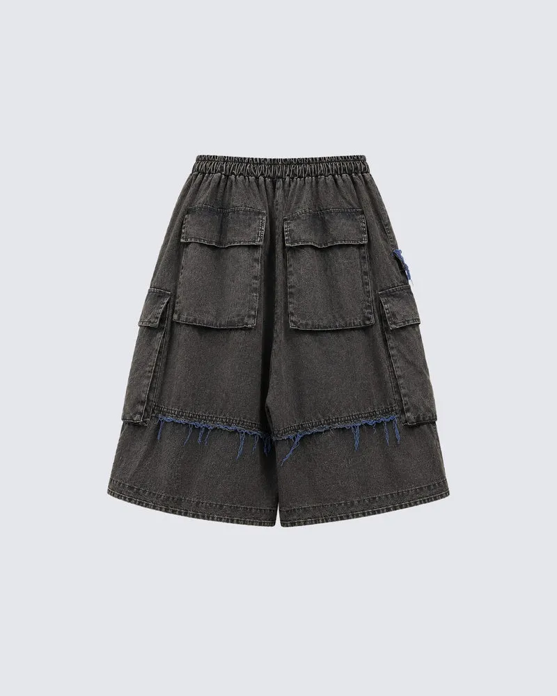 American-Style Patchwork Ripped Jeans With Frayed Edges