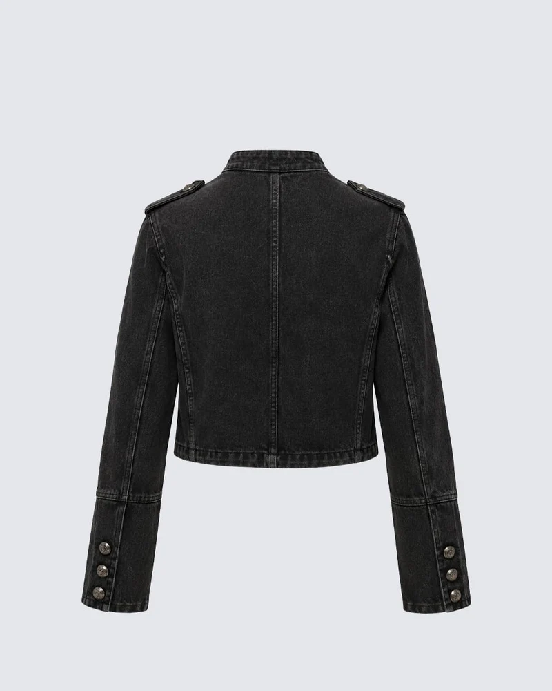 American-Style Metal Ribbed Button Retro Washed Jacket