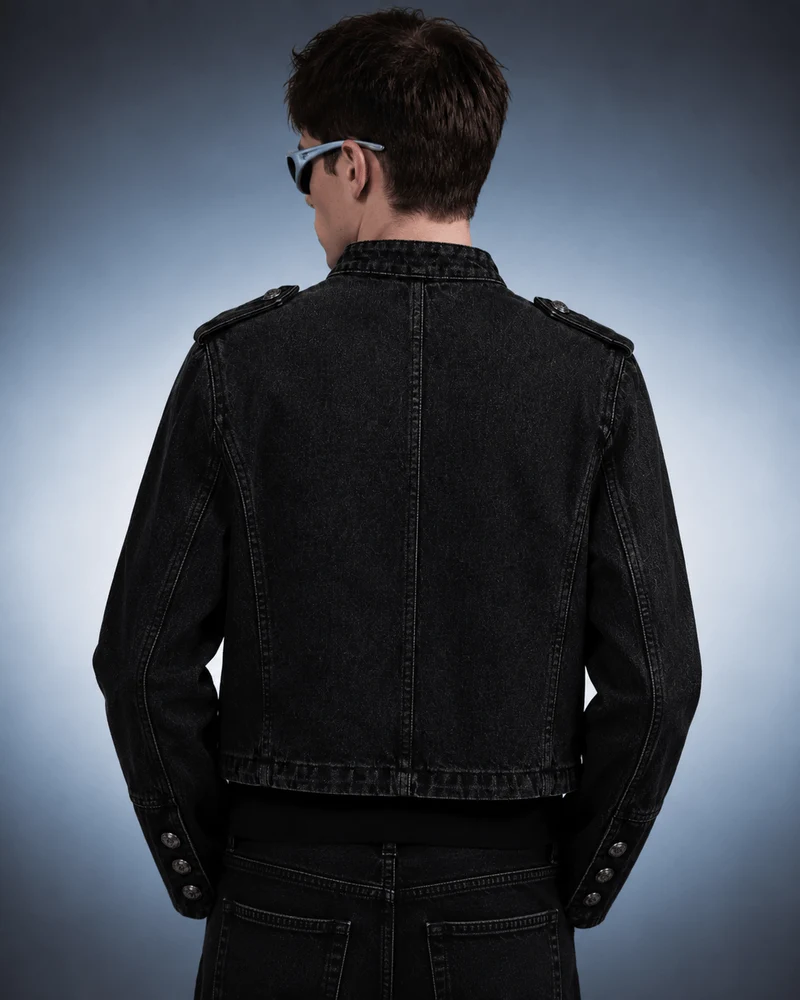 American-Style Metal Ribbed Button Retro Washed Jacket